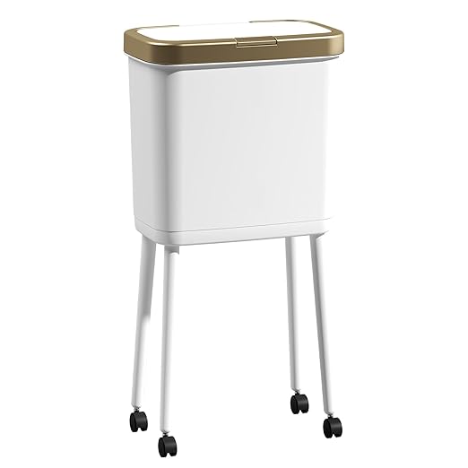 Procade Gold Bathroom Trash Can with Lid,15L Large Capacity Narrow Waste Basket with Pop-Up Lid,Covered White Office Trashcans for Near Desk,Plastic Garbage Bin for Kitchen,Bedroom,Dorm