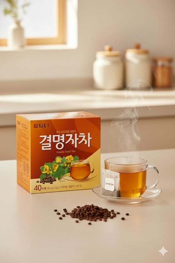 Damtuh Cassia Seed Tea – Traditional Korean Herbal Tea, Smooth & Caffeine-Free, 40 Tea Bags (1.2g each, Pack of 2)