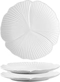 Jusalpha Set of 3-Japanese Style Flower Petal Shaped Porcelain Dinner Plates, Versatile Circular Serving Plates for Breakfast, Salad, Steak Dinner, PL019 (Flat plate, 10'', White)