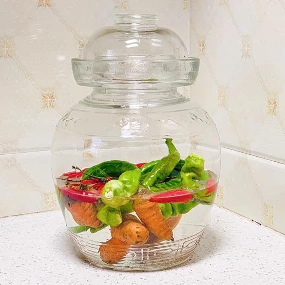Glass Pickle Jar 2.5L Fermentation Jar Crock, Traditional Canning Jar Kimchi Containers with Water Seal Airlock Lid for Fermenting Pickles, Wine Brewing, Sauerkraut and Vegetables