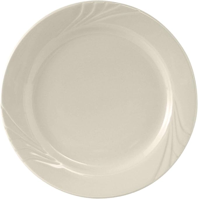 Tuxton China YEA-120 Plate, 12" Diameter, Round, Wide Rim, Embossed, Microwave and Dishwasher Safe, Oven Proof, Fully Vitrified, Ceramic, TuxCare, Healthcare, Monterey, Pack of 12