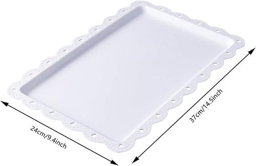 Set of 6 Plastic Serving Trays Food Tray - 14" x 9" Rectangle Serving Platter for Party Cafeteria Kitchen Restaurant , Small Flat Trays for Dessert Fruit Cookie Snack (6, White)