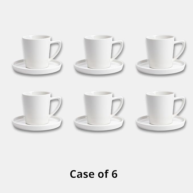 Bone China Cone Shape Commericial Grade Dinnerware Espresso Cup & Saucer Set, 4oz Coffee cup, Case of 6 Sets