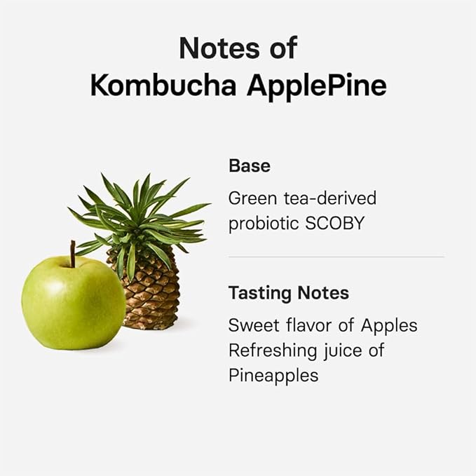 OSULLOC Kombucha Tea ApplePine (Pineapple & Apple), Sparkling Powdered Mix Beverage, No added sugar, 10 Sticks, 1.76oz