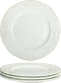 Ceramic dinner plate set (4 pieces), ceramic dinner plates, embossed salad plates, kitchen porcelain tableware, microwave/oven/dishwasher safe, scratch resistant. (off-white1)