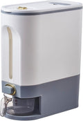 Sooyee 22 Lbs Rice Dispenser, Large Grain Container Storage with Lid Measuring Cylinder Moisture Proof Household Cereal Dispenser Bucket for Kitchen Soybean Corn, White and Grey