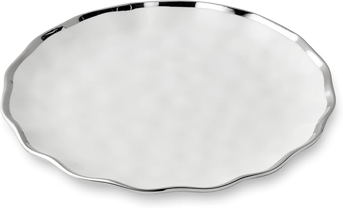 Regency Silver 9-Inch Porcelain Salad Plates – Set of 4 Elegant Silver-Trimmed Plates – Perfect for Appetizers, Salads & Desserts – Durable, Dishwasher-Safe Tableware for Everyday & Formal Dining