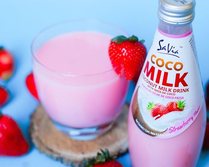 Savia - Coconut Milk Drink, Quality Coconut-Based Beverage, Made with Real Coconut Pulp & Natural, Delicious & Refreshing, Vegetarian, Gluten-Free(9.8oz, 12-Pack) (Strawberry)