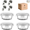 1.5 Cup Round Glass Food Containers with Lids and Folding Spoon, BPA Free Small Round Glass Lunch Containers, 12oz Food Container for Office Meal, Oven, Freezer and Dishwasher Safe (4Pack)