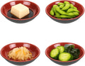 JapanBargain, Set of 4 Dipping Bowls, 3.75" Round Sauce Dishes, Black & Red Melamine Seasoning Bowls for Soy Sauce, Wasabi, Appetizers, Condiments, Small Snack/Side Dish Plates for Home & Restaurant