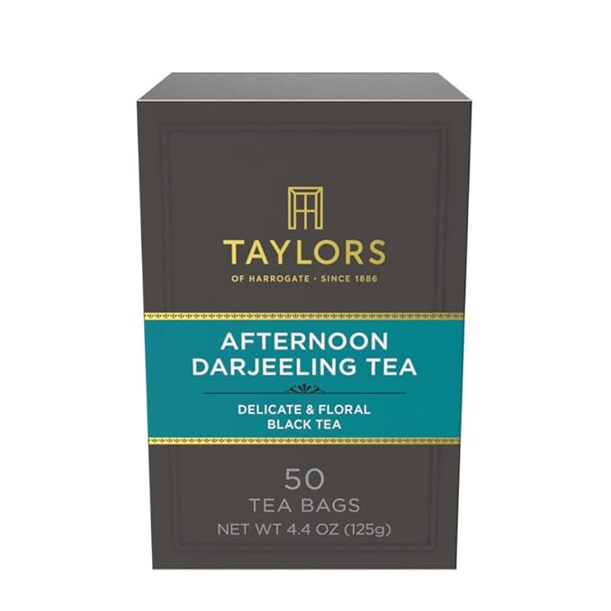 Taylors of Harrogate Afternoon Darjeeling, Black Tea, Pillow Bags 50 Count (Pack of 1), Delicate, Sweet & Floral, Caffeinated, Enjoy Hot or Iced, 50 Teabags