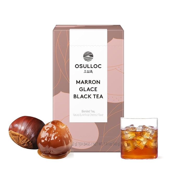 Osulloc Marron Glacé Black Tea, Roasted Chestnut Flavored, Sweet & Elegant Black Tea, Iced tea bags, Premium Tea Bags from Jeju Island, 20 count, 1.41oz