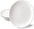 DELLING 10 Inch White Dinner Plates Set of 4, Porcelain Round Plates - Microwave, Dishwasher Safe & Chip Resistant - Elegant Serving Plates for Everyday Dining, Holiday, Party