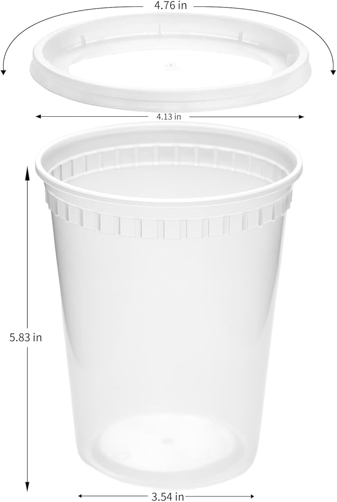 Commercial 32 oz Deli Containers - 48-Pack (96 Pcs) with Lids, Clear Round Airtight Food Storage, BPA-Free, Dishwasher & Microwave Safe, Pint Containers