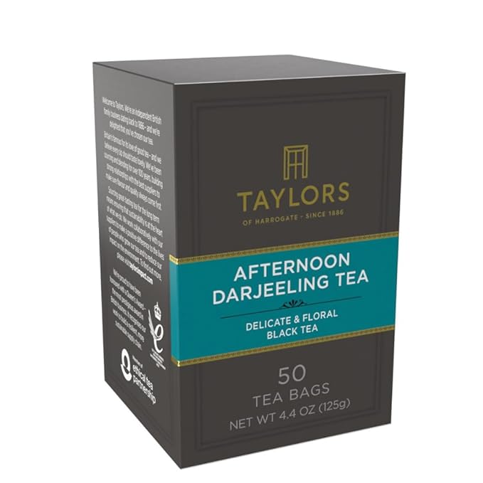 Taylors of Harrogate Afternoon Darjeeling, Black Tea, Pillow Bags 50 Count (Pack of 1), Delicate, Sweet & Floral, Caffeinated, Enjoy Hot or Iced, 50 Teabags