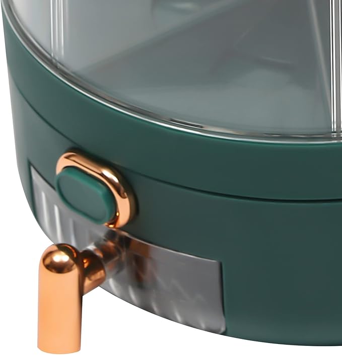 Modern 6-Compartment Rotating Grain Dispenser, 360 Rotating Food Dispenser, One-Click Output, Rice Storage Container (Green 1.4kg)