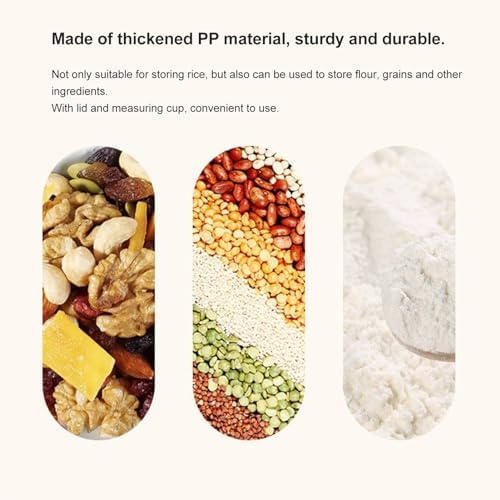 aqxreight Rice Storage Container with Measuring Cup Airtight Thickened PP Plastic Rice Bin for Kitchen Multifunctional Food Storage Container for Rice Flour Grains and Dry Goods