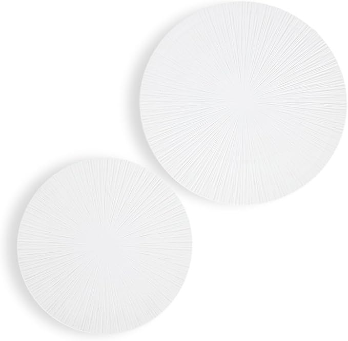 Round Flat Ceramic Serving Plate and Dinner Plate, 2 Pieces Set, 12" & 10" Plates, Elevate Dining Experience (White, Ray 12" & 10")
