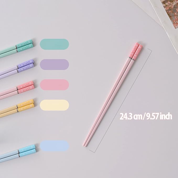 5 Pairs Fiberglass Chopsticks, Slivek Premium Reusable Chinese Chopsticks Dishwasher Safe, Non-slip and Lightweight 9.5 inches Chop sticks Sakura