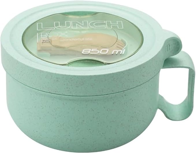 Rarapop 28.7oz Microwave Soup Bowl Containers with Lids, Wheat Straw Ramen Noodles Cup Mug for Instant Noodles,Oatmeal, Gumbo, Salad,Crunch,Cereal & More - Easy-Grip Design, Green