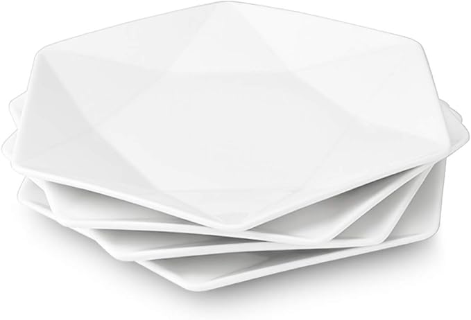 DELLING 11 Inch Star Dinner Plates Set of 4, White Porcelain Plates, Unique Geometric Serving Plates for Steak Sushi Appetizer Dessert Salad, Ceramic Plates Microwave Oven Dishwasher Safe
