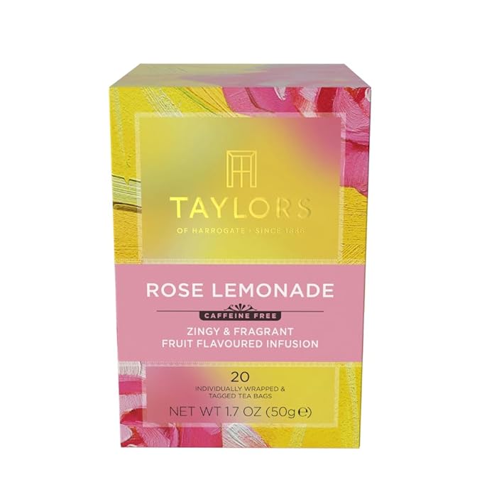 Taylors of Harrogate Rose Lemonade Infusion Individually Wrapped Bags, 20 Count (Pack of 1), Zingy, Refreshing and Fragrant, Caffeine-Free, Enjoy Hot or Iced, 20 Teabags