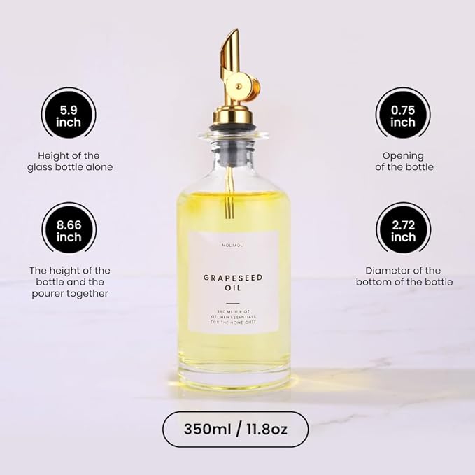 Molimoli - Premium Olive Oil Dispenser Bottles for Kitchen with Pourer - Oil and Vinegar Dispenser Set, Glass Dispenser for Kitchen, Dispenser Bottle of 350ml - Set of 2