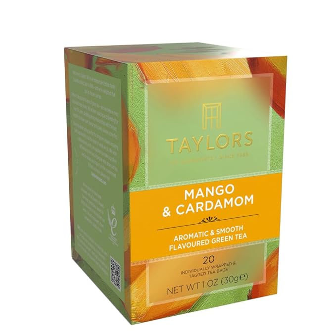 Taylors of Harrogate Mango & Cardamom, Green Tea Individually Wrapped Bags, 20 Count (Pack of 6), Delicate, Refreshing & Sweet, Caffeinated, Enjoy Hot or Iced, 120 Teabags Total