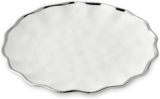 Regency Silver 11-Inch Porcelain Dinner Plates – Set of 4 Luxury Silver-Rimmed Dishes – Durable, Dishwasher-Safe Fine Tableware for Formal Dining, Holiday Gatherings & Everyday Kitchen Essentials