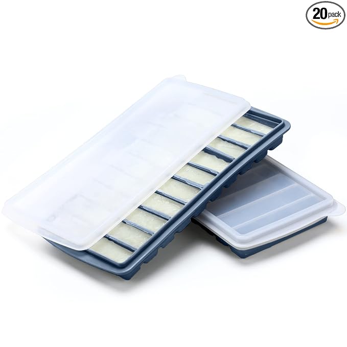 Eaasty 2 Pieces Breastmilk Storage Container Baby Food Milk Silicone Freezer Trays with Lid Breastmilk Freezer Tray Organizer Ice Trays Silicone Storage Bag Tray 10-1 oz Bars(Blue)