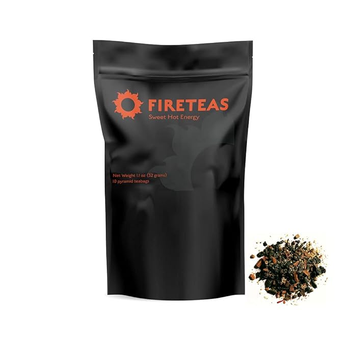 FIRE TEAS Sweet Hot Energizer Tea - Cinnamon, Gunpowder Green Tea, Ginger, Saffron, Cardamom - Delicious & Spicy - Multiple Brews - Coffee Alternative - Natural Power Tea