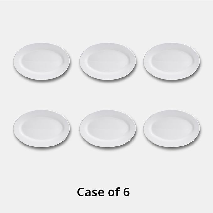 Wide Rim Bone China Commercial Grade Restaurant Plate, Elegance White Oval Platter 10" x 8", Case of 6