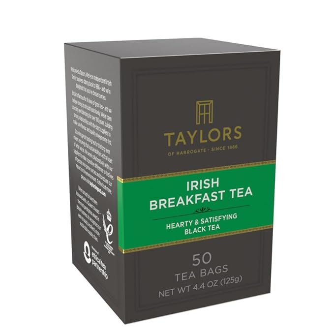 Taylors of Harrogate Irish Breakfast, Black Tea, Pillow Bags, 50 Count (Pack of 1), Rich, Bright & Malty, Caffeinated, Enjoy Hot or Iced, 50 Teabags