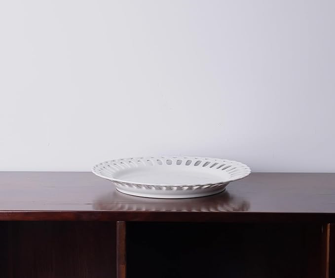 Aimusego Porcelain White Dinner Plates, Set of 4, Ceramic Salad Plates, Platters for Cake Snacks Steak Bread Luncheon Dish at Home Hotel and Restaruant, Stackable, for Holiday (White B, 9.8'')