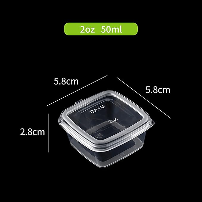 Square-shaped Disposable Sauce Cup Set - All-in-One Design with 4 Size Options, Convenient for Carrying and Use (2 oz.)