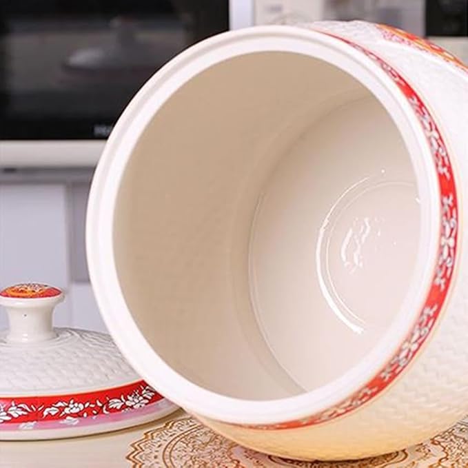 Grain and Rice Storage Container Ceramic Rice Dispenser Storage Container Large Capacity Grain Dispenser Food Dispenser Airtight Storage Chinese Rice Dispenser(7.5KG)