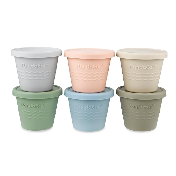 PandaEar 6 Pack Silicone Baby Food Storage Containers (4 oz) -Leakproof & Airtight Reusable Snack Cups with Lids - Freezer, Dishwasher Safe - Versatile Puree Jars for Infants & Toddlers