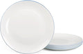 LaGlint 8.5 inch Salad Plate Set of 6, Lightweight Opal Glass Round White Plates for Appetizer Dessert Kitchen, Dishwasher and Microwave Safe, Hand Painted Navy Blue Rim