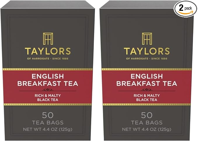 Taylors of Harrogate English Breakfast,Black Tea,Pillow Tea Bags,Rich,Bright & Malty,Caffeinated,Enjoy Hot or Iced,50 Teabags,50 Count (Pack of 2)