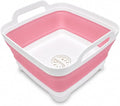 2.4 Gal(9L) Collapsible Dish Basin with Drain Plug, Space Saving Outdoor Multiuse Foldable Sink Tub, Dishpan, Kitchen Storage Tray for Camping, Vegetable Washing, RV (Pink)
