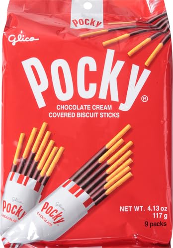 Glico Pocky, Chocolate Cream Covered Biscuit Sticks (9 Individual Bags), 4.13 oz (Pack of 36)