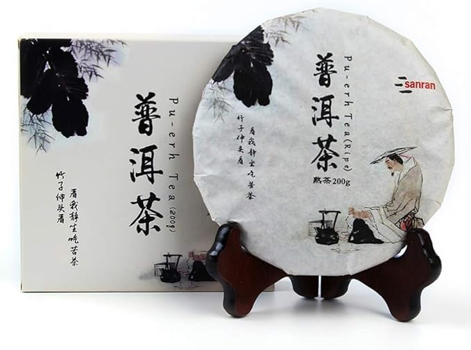 SANRAN Pu erh tea, Aged Ripe Puerh Tea Cake, Chinese Yunnan Fermented Pu Erh Black Teas, 7.1oz/Pack