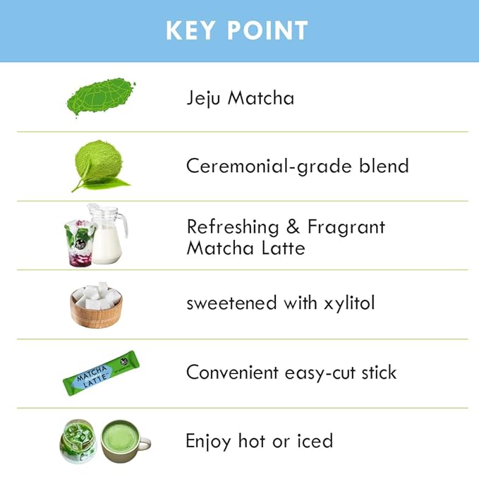 ROASTIQUE Official Café Mori Jeju Matcha Latte, 10 Sticks, 90 Calories, Ceremonial Grade Green Tea Powder Sweetened Café Quality Drink Mix, Blueberry, 7 oz
