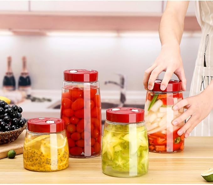 1.4 Liter Fermentation Jar, Fermenting Kit with Venting Valve Airlock and Fermenting Weight, Pickle Jar, Wide Mouth Glass Jar for Pickles, Kimchi, Sauerkraut, Mead, Kombucha, Sourdough