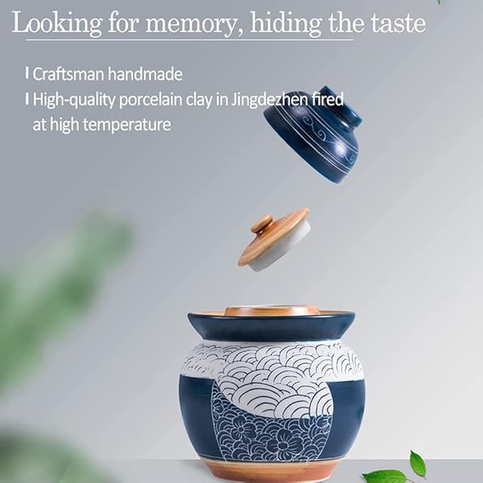 QPZK Blue Traditional Chinese Porcelain Pickle Jar, Ceramic Fermentation Crock Pickling Pot,Fermenting Jar With Water Seal Airlock Lid Stoneware Fermenter for Kimchi Saue 5KG