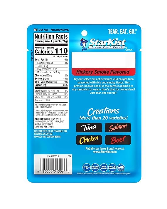 StarKist Tuna Creations Variety Pack, 3-Pack Trial (Hickory Smoked, Herb & Garlic, Sweet & Spicy), Ready-to-Eat Tuna Pouches, 13g–18g Protein, On-the-Go Snack or Meal