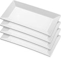 Porcelain Rectangular Dinner Platters, 9.75 Inch Rectangle Serving Plates for Sushi, Snacks, Cake, Meat & Appetizers, Set of 4, Elegant White Design