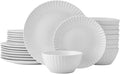 Pfaltzgraff Fluted Grace 24 Piece Porcelain Plate and Bowl Dinnerware Set, Service for 8, Fluted Design, Durable for Everyday Use, White