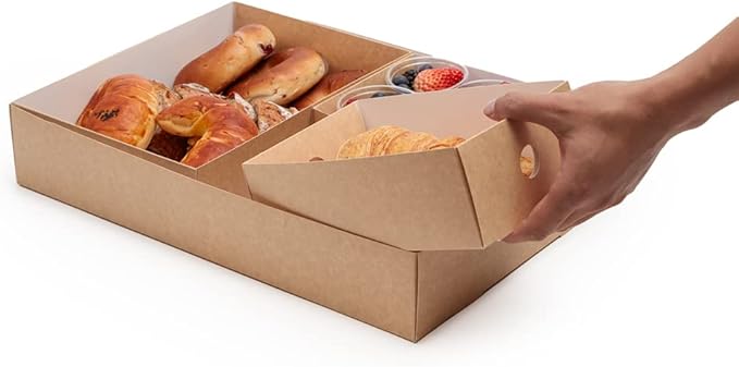 Slide Tek Rectangle Kraft Paper Small Insert - Fits Catering Tray - 8 3/4" x 6" x 3 1/4" - 10 count box