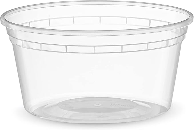 ELEGANT DISPOSABLES 12 OZ - 24 Sets Plastic Deli Food Storage Containers with Airtight Flexible Lids Microwavable, Leak Free, Washable, Freezer Safe.